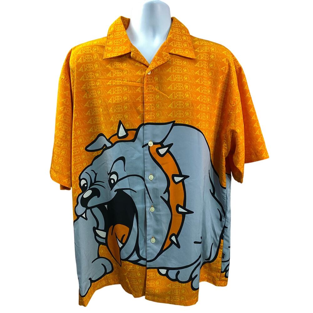Vintage 90’s Y2K 48 Jeans USA 2XL Bulldog Orange Factory Button Shirt